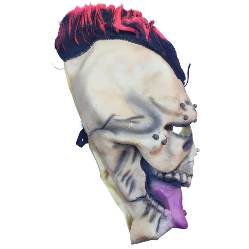 Vintage Latex Full-Face Halloween Mask: Zombie/Undead Punk Rock Mohawk Piercings